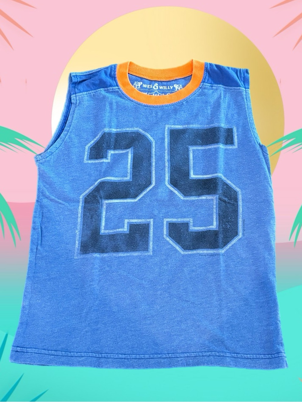 Wes & Willy Boys Blue Sleeveless Tank Top Shirt Size 5 Number 25 Cotton